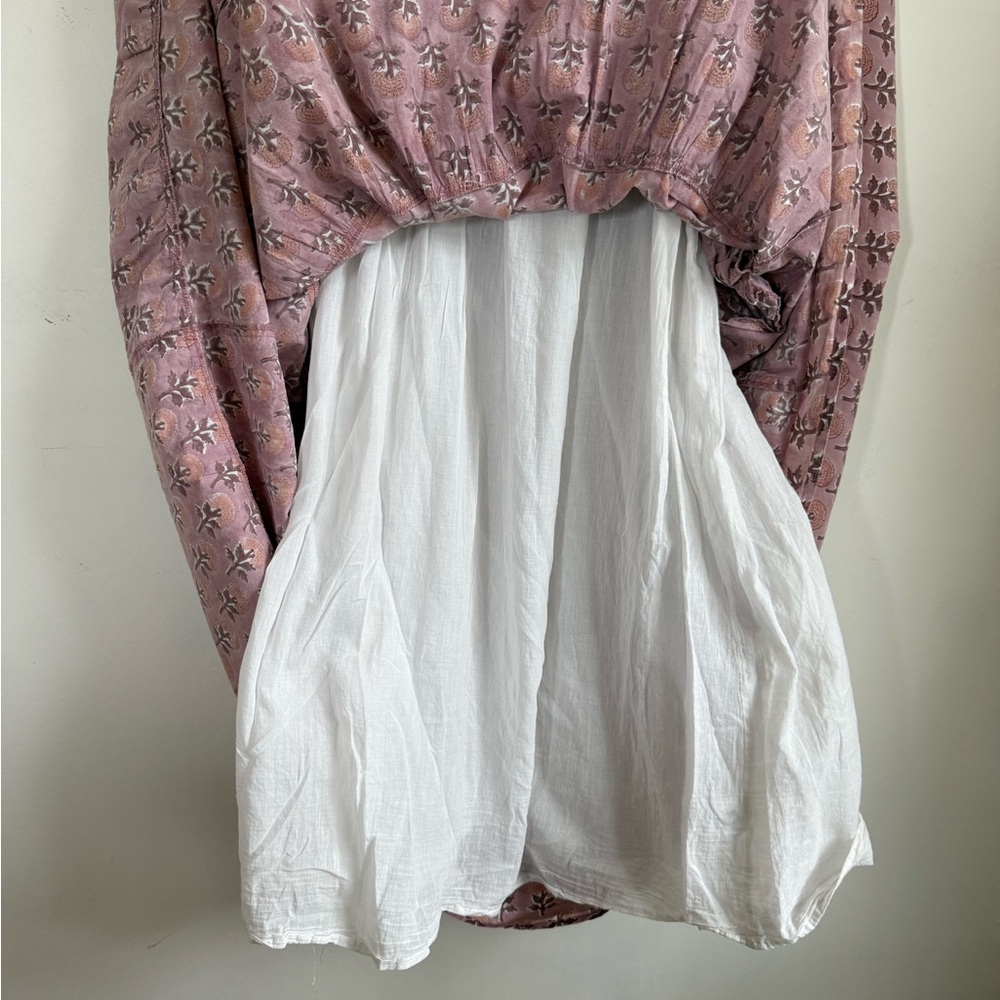 Victoria Dunn Hand Block Printed Tiered Maxi Cotton Dress, Lined, Small, Pink - Picture 5 of 9